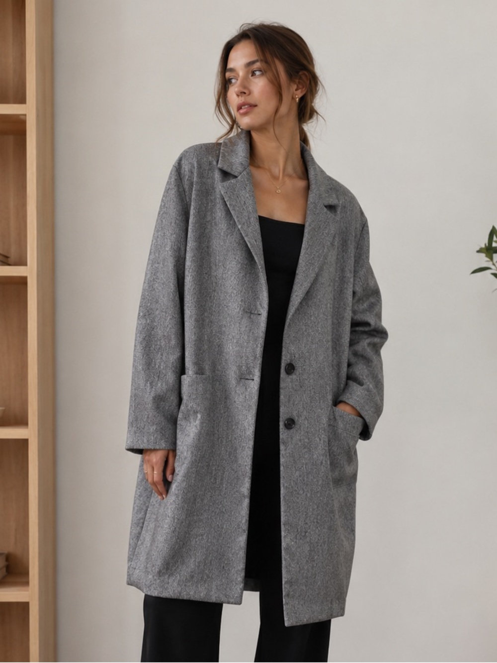 DO+BE Gray Longline Blazer Jacket Oversized Coat - L